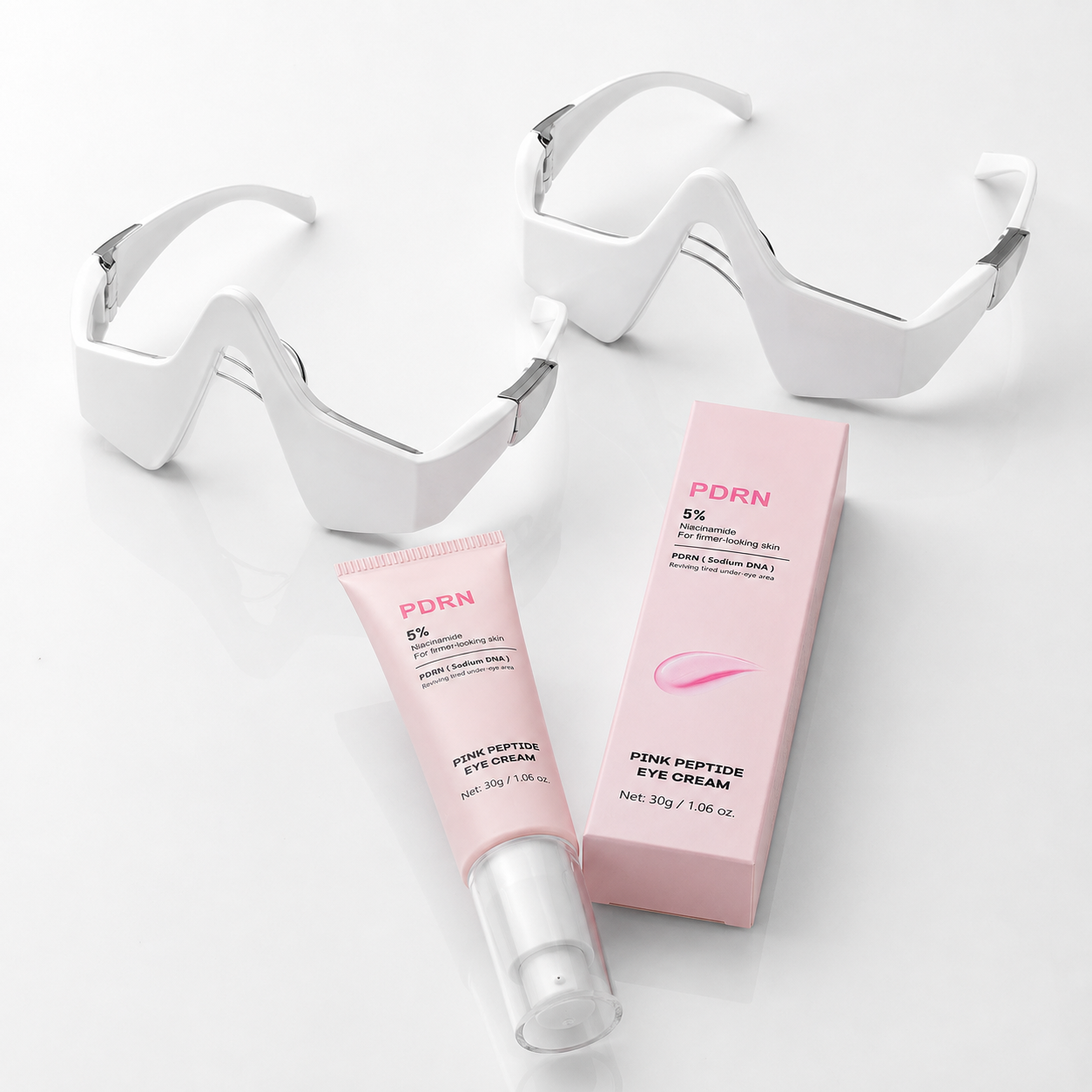 Två Lumielle Red Light-glasögon med Pink Peptide ögonkräm
